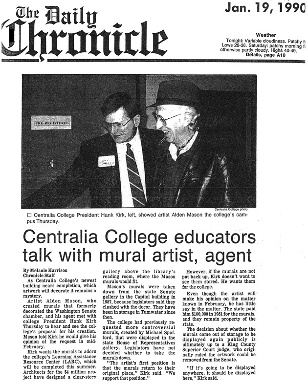 Centralia College educators talk with mural artist, agent