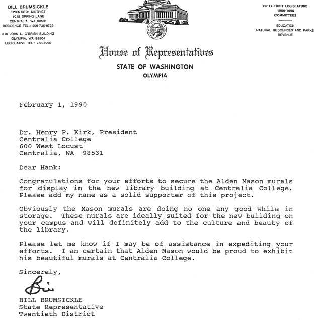 [Letter from Bill Brumsickle to Henry Kirk]