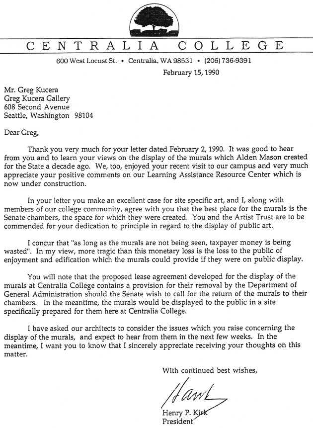 [Letter from Henry Kirk to Greg Kucera]
