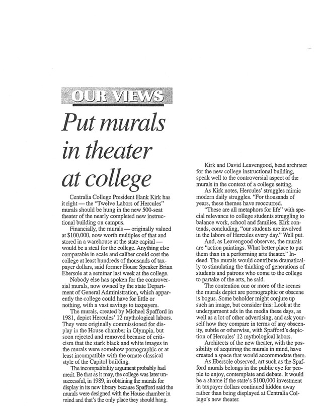 Put murals in theater at college
