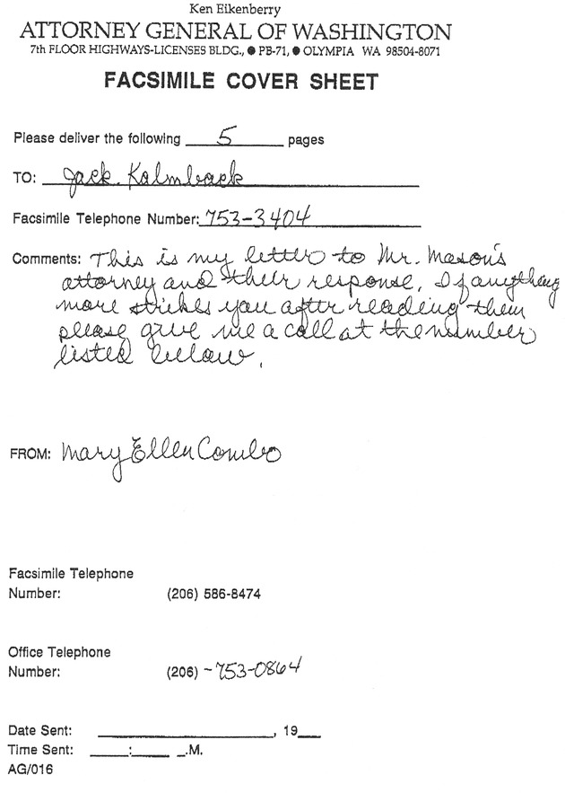 Facsimile cover sheet