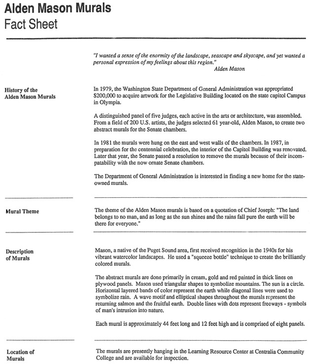 Alden Mason Murals Fact Sheet