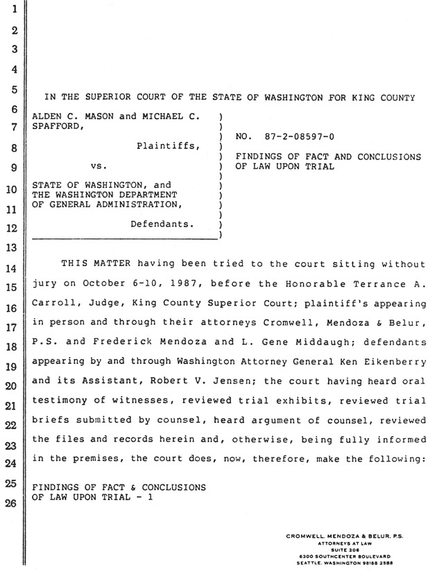 Findings of fact and conclusions of law upon trial