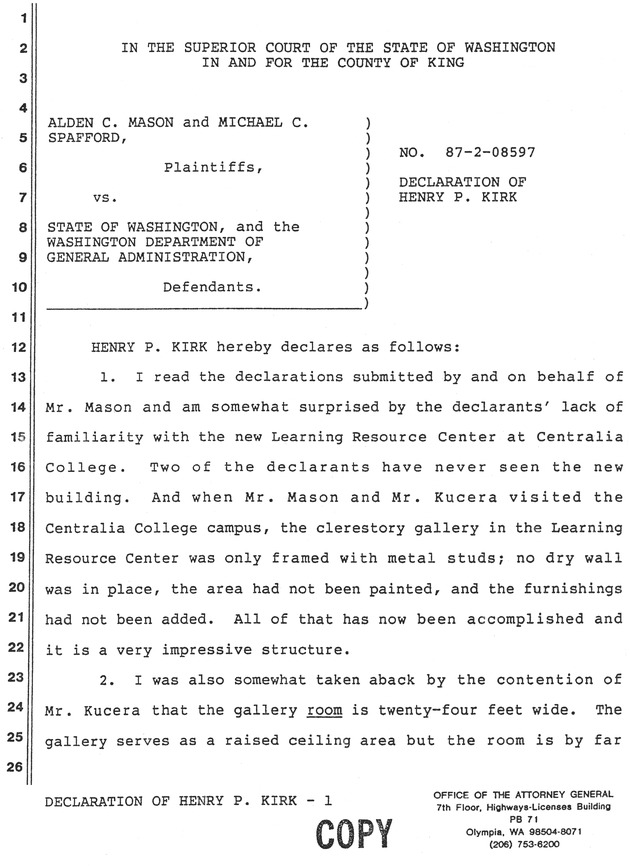 Declaration of Henry P. Kirk