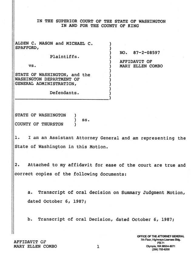 Affidavit of Mary Ellen Combo