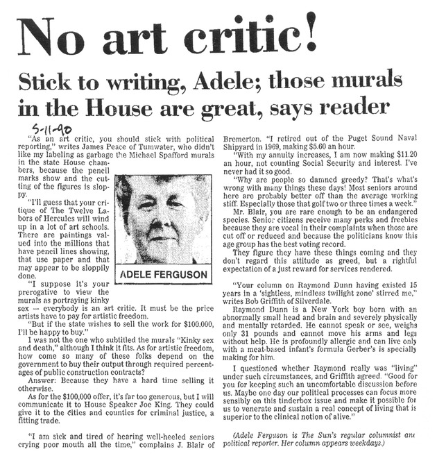 No art critic! Stick to writing, Adele; those murals in the House are great, says reader