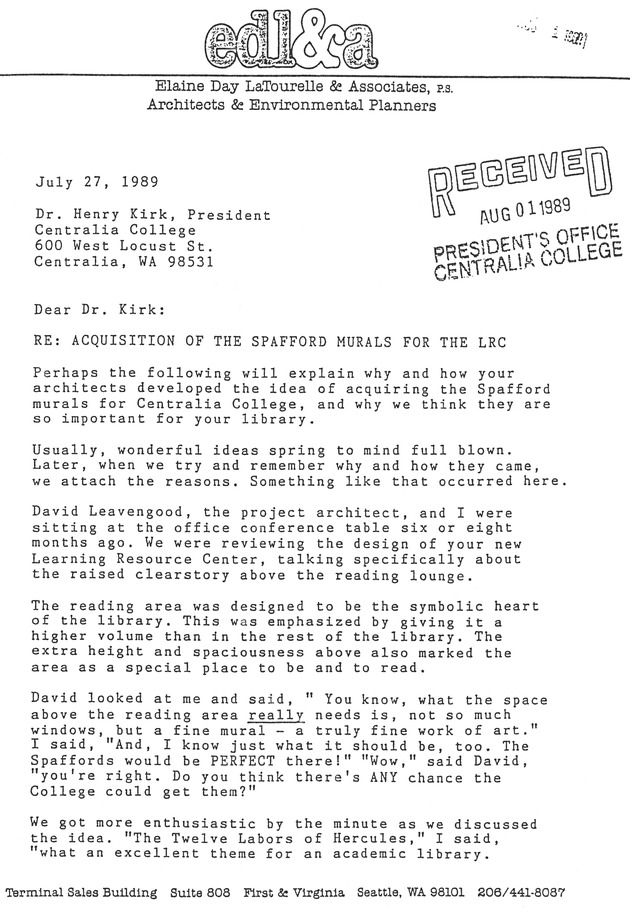 [Letter from Elaine Day LaTourelle to Henry Kirk]
