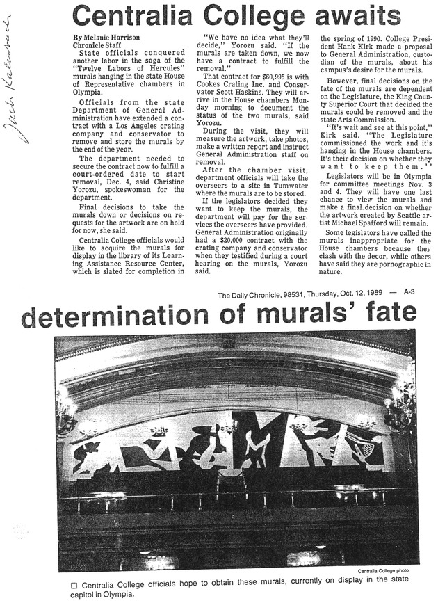 Centralia College awaits determination of murals' fate