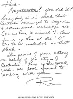 [Note of congratulations from Rose Bowman to Hank Kirk for obtaining the Mason Murals]