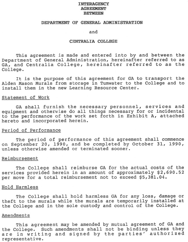 Interagency Agreement between Department of General Administration and Centralia College