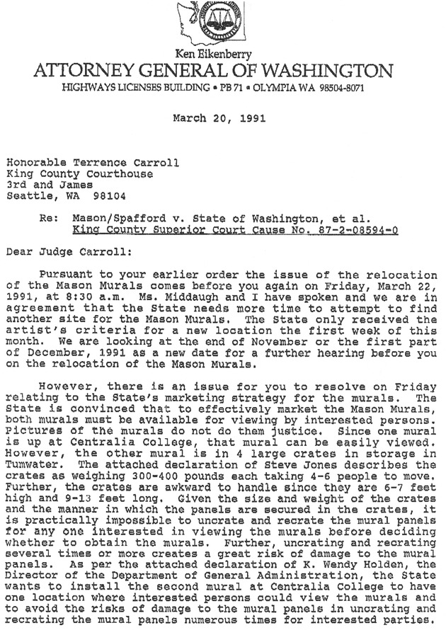 [Letter from Mary Ellen Combo to Judge Terrence Carroll]