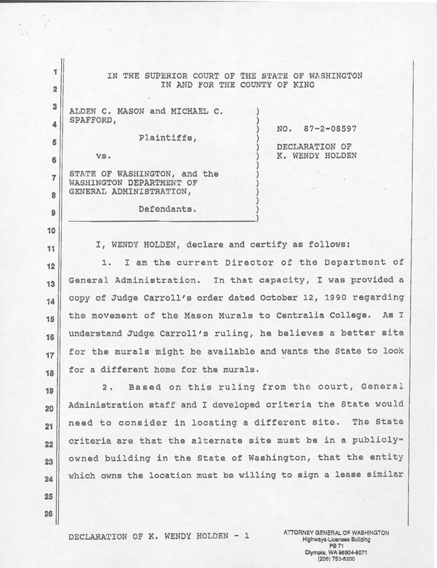 Declaration of K. Wendy Holden