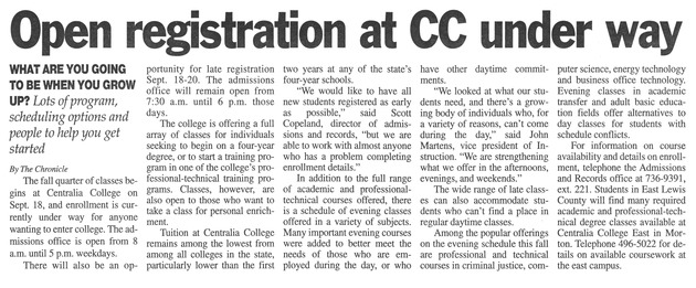 Open registration at CC under way