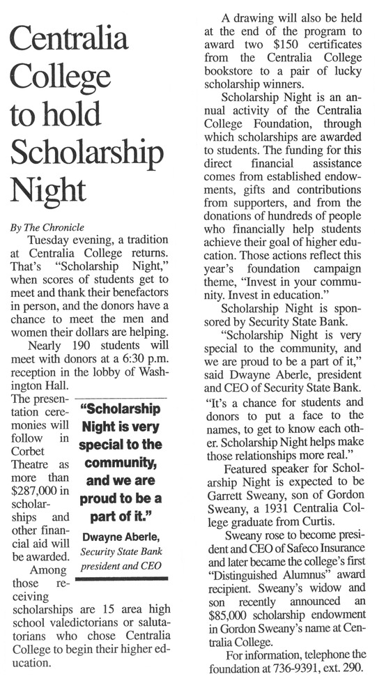 Centralia College to hold scholarship night