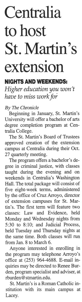 Centralia to host St. Martin's extension