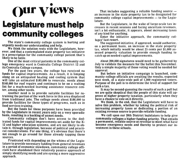 Legislature must help community colleges
