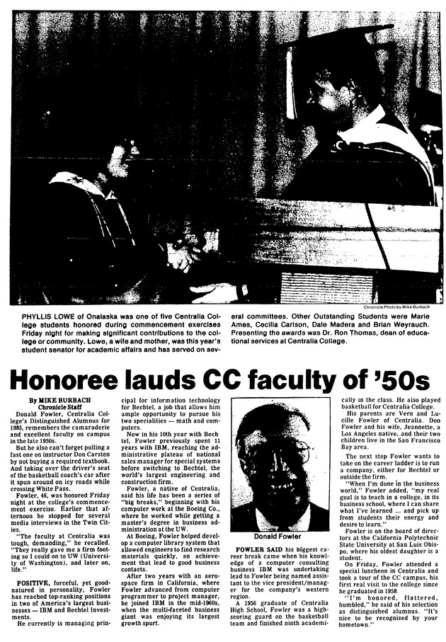 Honoree lauds CC faculty of 50's