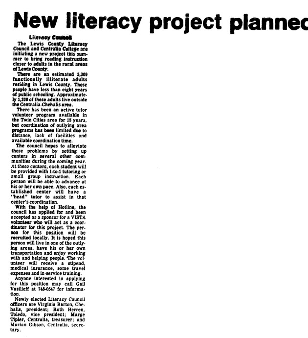New literacy project planned