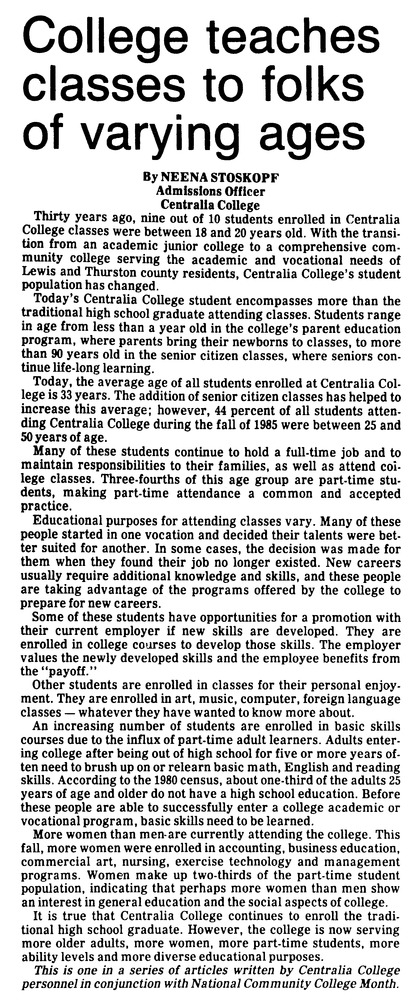 College teaches classes to folks of varying ages