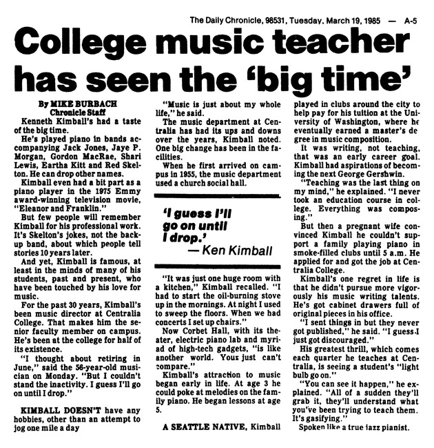 College music teacher has seen the 'big time'