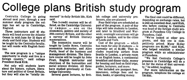 College plans British study program