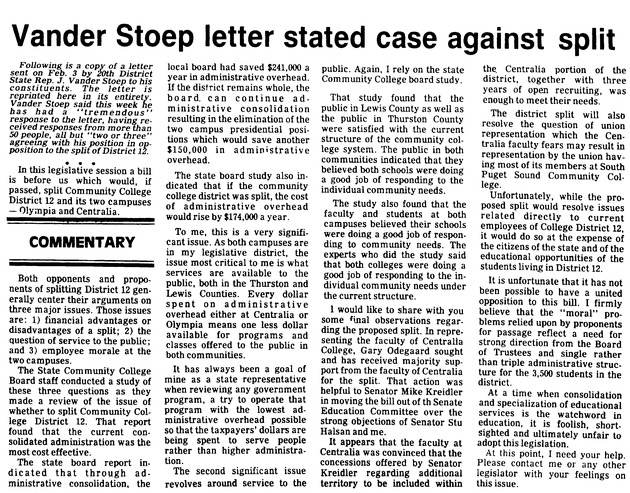 Vander Stoep letter states case against split