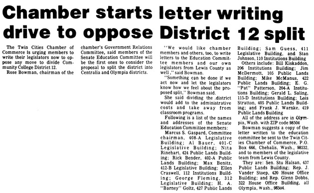 Chamber starts letter writing drive to oppose District 12 split