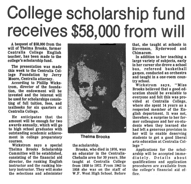 College scholarship fund receives $58,000 from will
