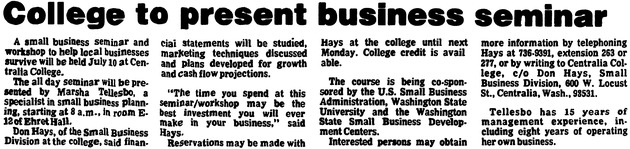 College to present business seminar