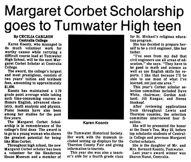 Margaret Corbet Scholarship goes to Tumwater High teen
