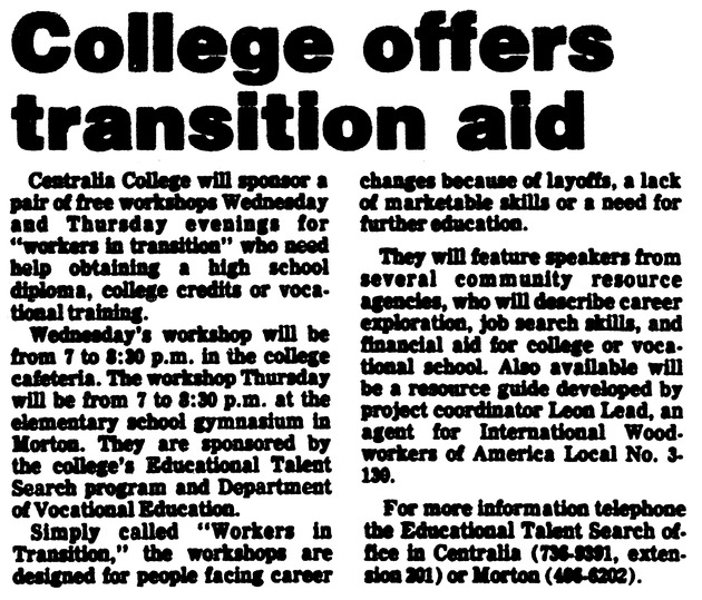 College offers transition aid