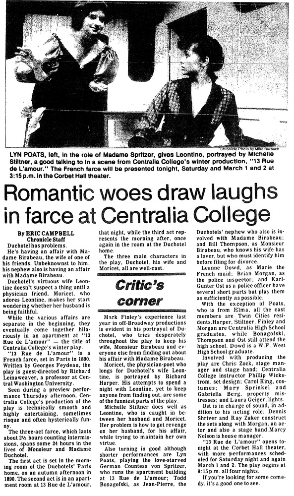 Romantic woes draw laughs in farce at Centralia College