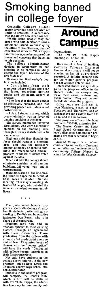 Smoking banned in college foyer