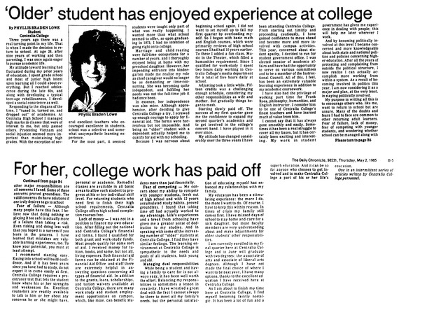'Older' student has enjoyed experience at college