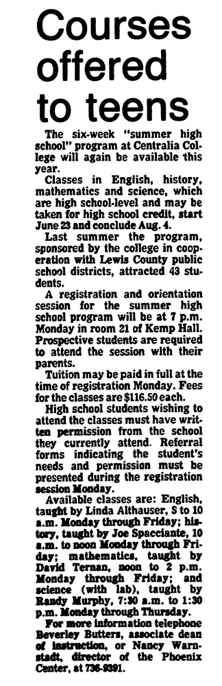 Courses offered to teens