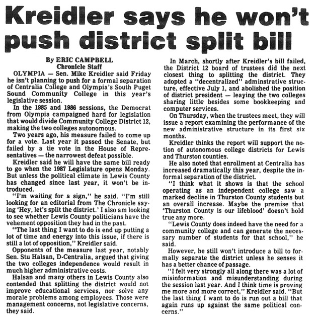 Kreidler says he won't push district split bill