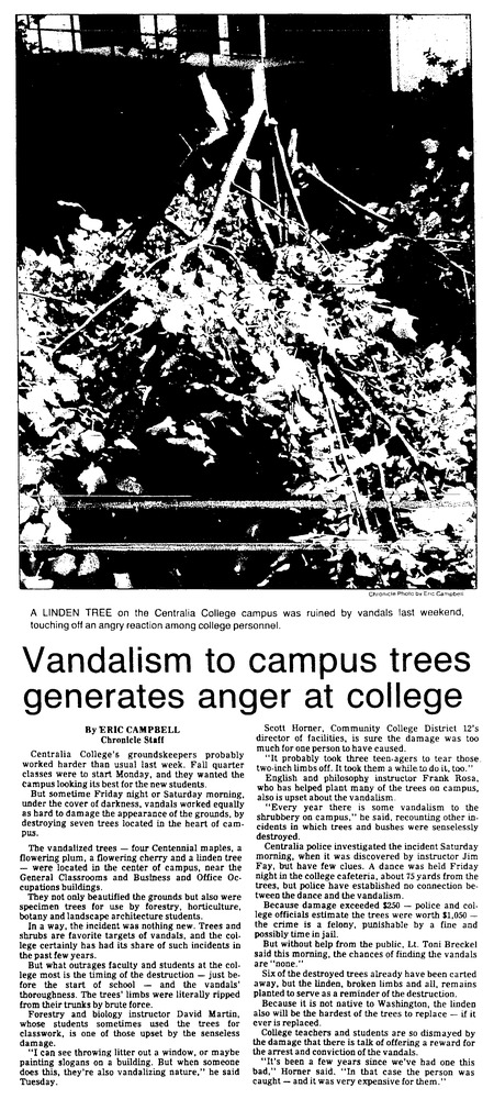 Vandalism to campus trees generates anger at college