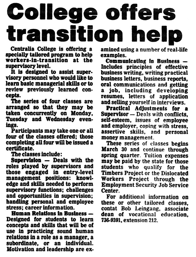 College offers transition help