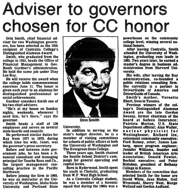 Adviser to governors chosen for CC honor