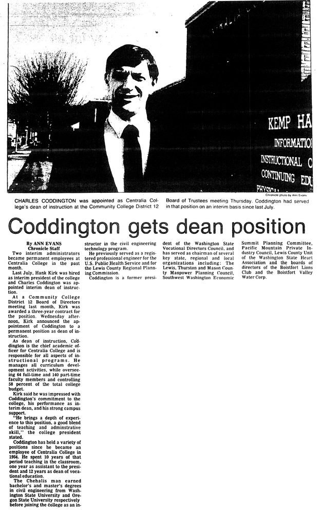 Coddington gets dean position