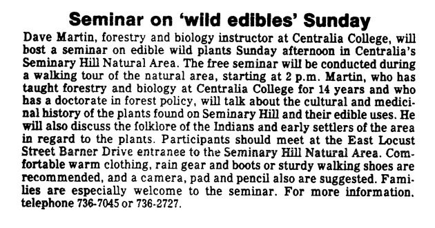 Seminar on 'wild edibles' Sunday
