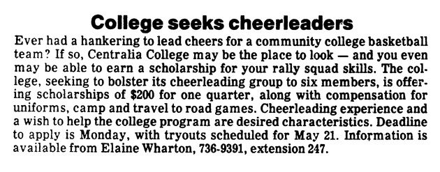 College seeks cheerleaders