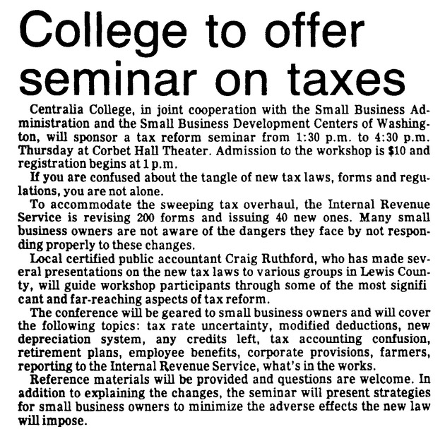College to offer seminar on taxes