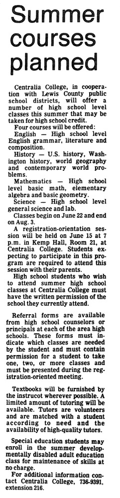 Summer courses planned