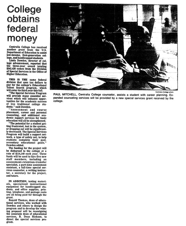 College obtains federal money