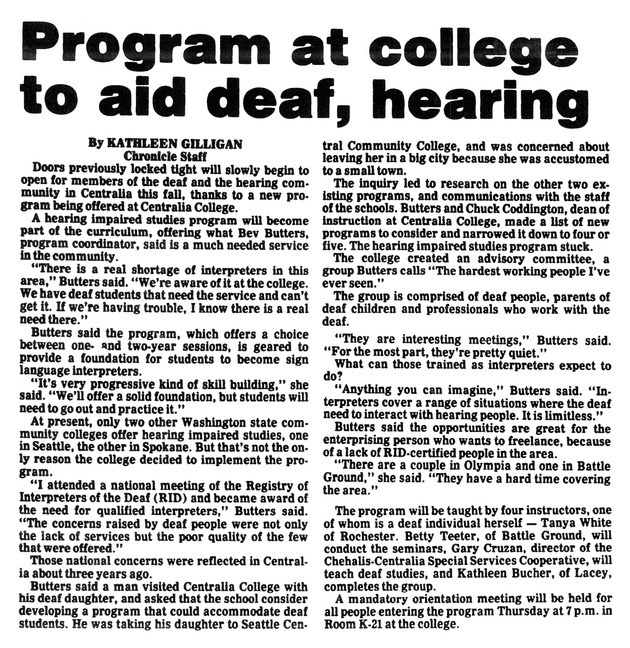 Program at college to aid deaf, hearing