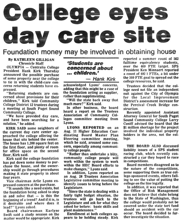 College eyes day care site