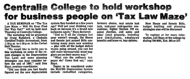 Centralia College to hold workshop for business people on 'Tax Law Maze'