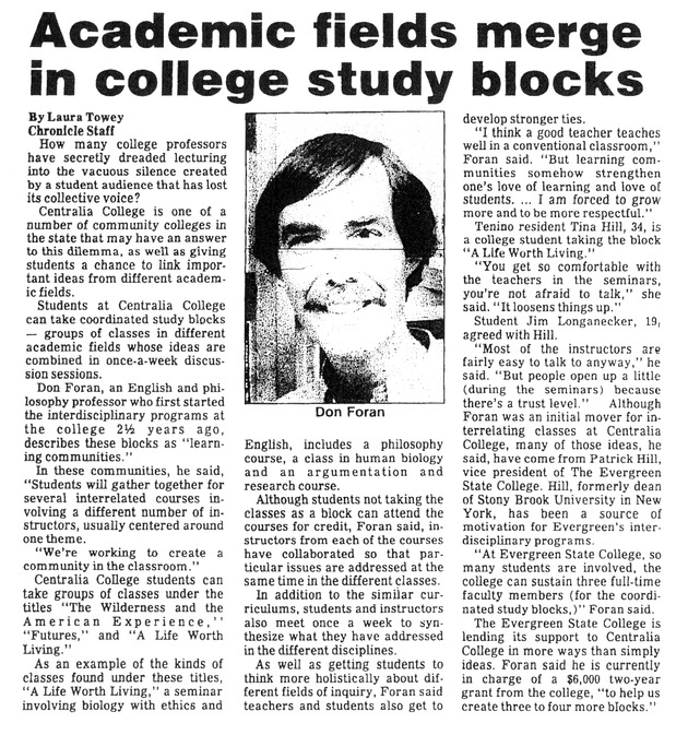 Academic fields merge in college study blocks