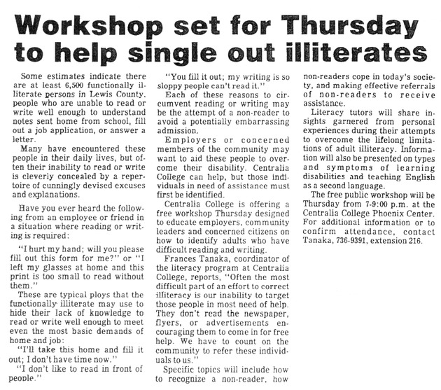 Workshop set for Thursday to help single out illiterates